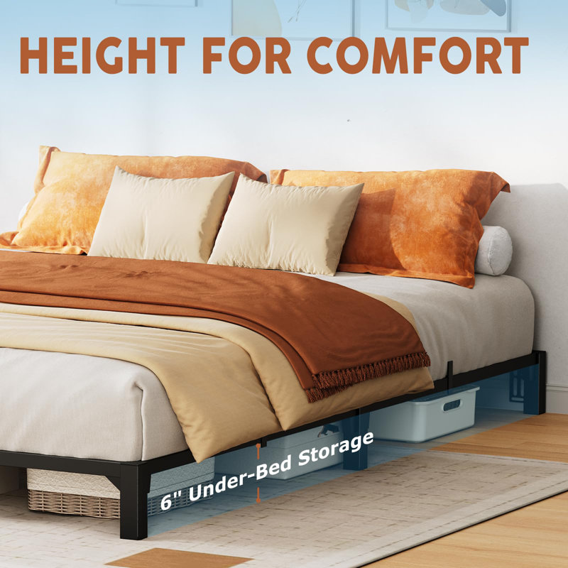 Queen Platform Bed Frame, 8" High Heavy-Duty Metal Frame with Steel Slats, 800 lbs Capacity & Under-Bed Storage, Queen