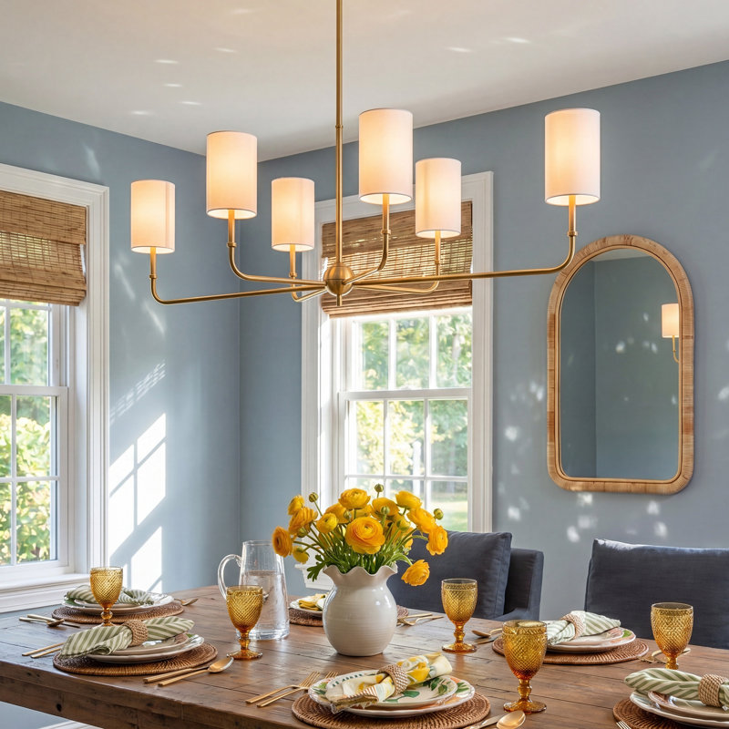 Rowley 6 - Light Dimmable Classic / Traditional Chandelier, Satin Brass