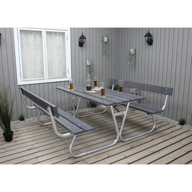 Berdeja Rectangular Solid Wood Metal Outdoor Dining Table - 444.5 cm W 566.42 cm D, Grey
