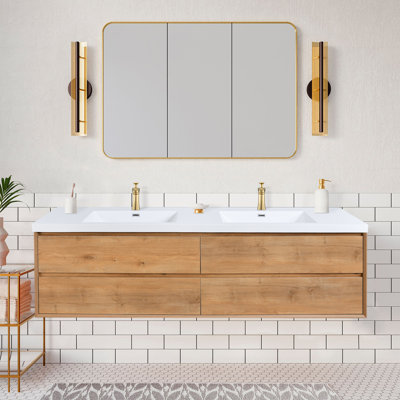 Solenne Wall Mounted Single Bathroom Vanity With Resin Top