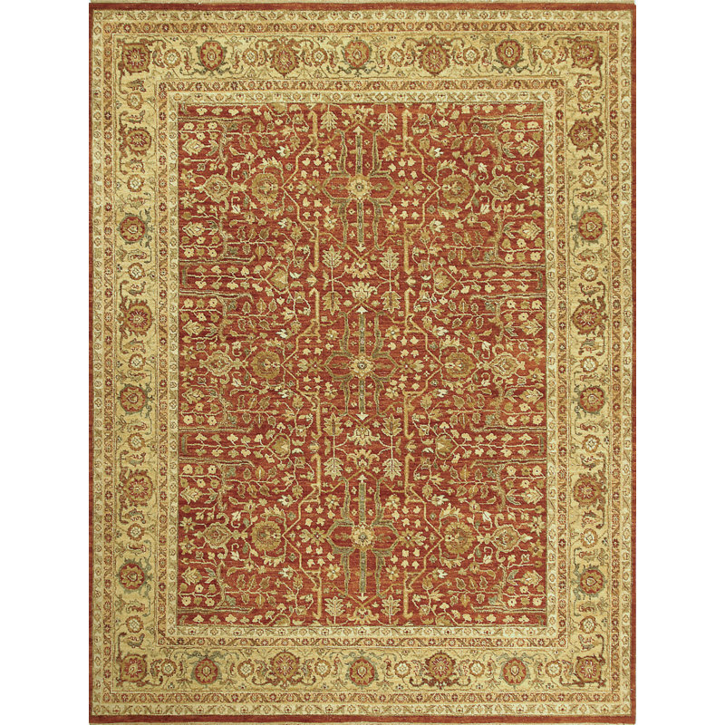 High-Quality Hand-Knotted Rust And Gold Area Rug, Rectangle 6 pi x 9 pi