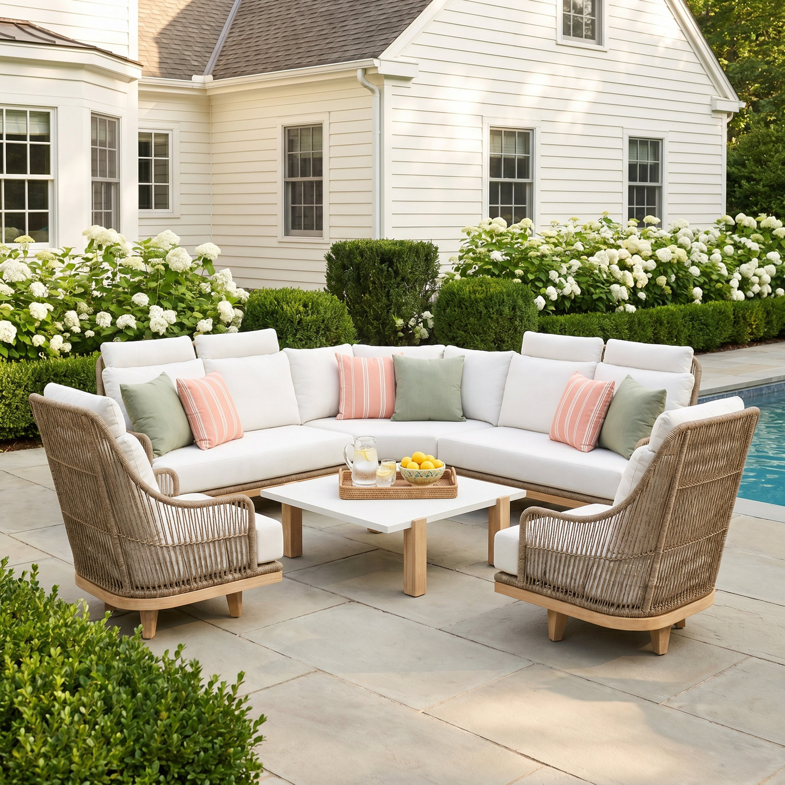 Posey 6-piece Outdoor Sectional, Swivel Chair & Composite Coffee Table Set