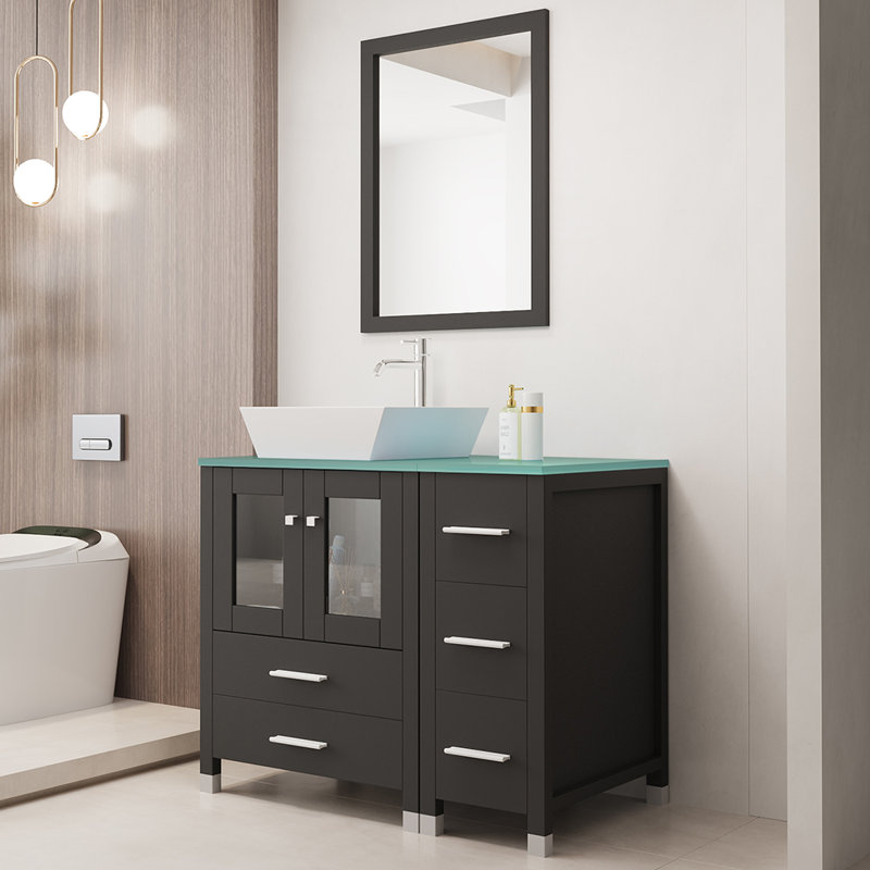 Roberge 36.6'' Single Bathroom Vanity Set with Mirror, Black
