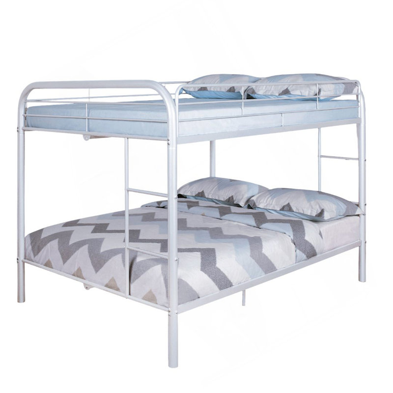  Lit superposé au-dessus de métal de style contemporain avec échelle en angle, Blanc, Double sur double
