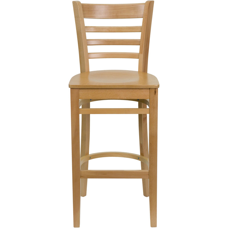 Ladder Back Wooden Restaurant Barstool, Natural
