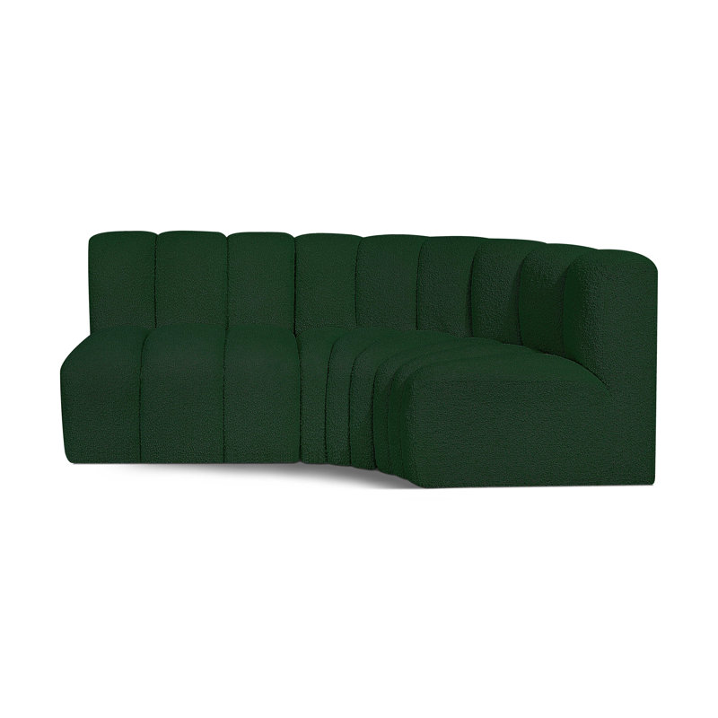 Holdren Upholstered Curved Sectional Reversible, Green Boucle Fabric
