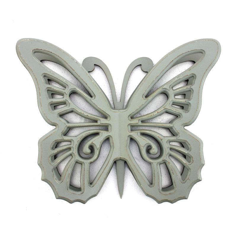 23" x 19" x 4" Black Rustic Butterfly Wooden Wall Decor, Gray