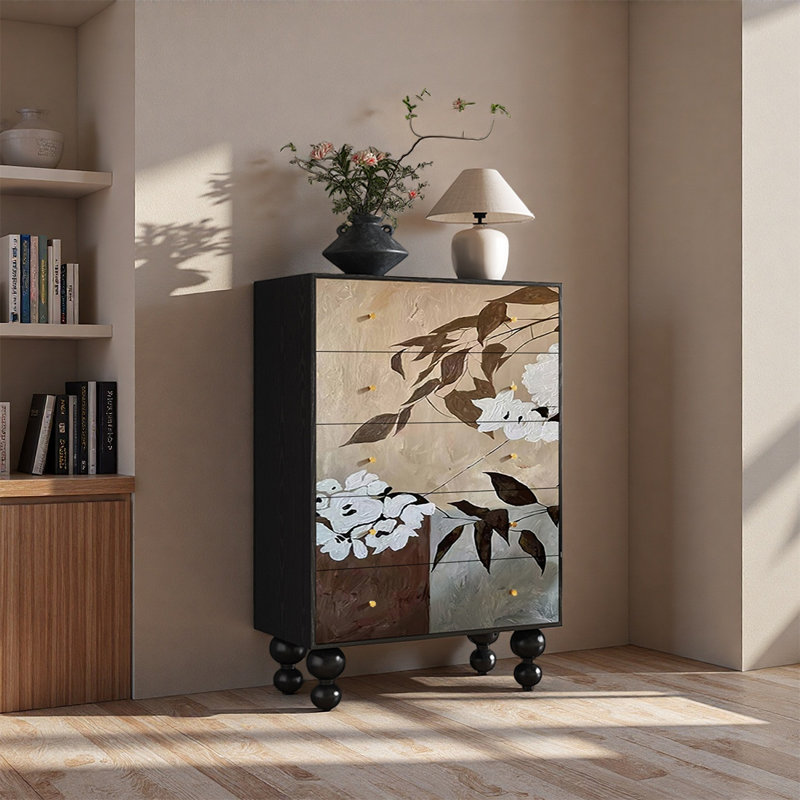 Armoire de rangement à cinq tiroirs en noyer massif