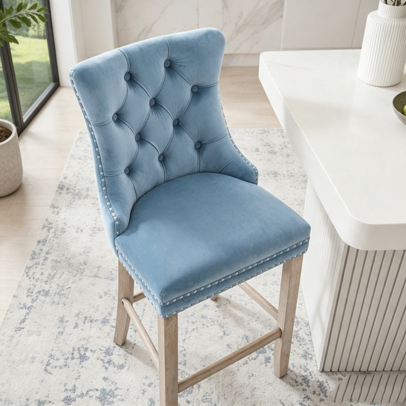 Chaise de salle à manger rembourrée moderne, Bleu clair