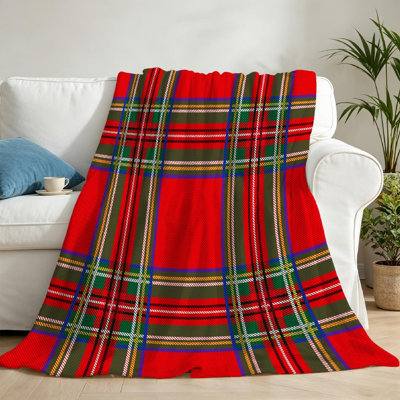 Green Ultra Soft Flannel Fleece Throw Blanket,Abstract Tartan Red Single-Sided Print