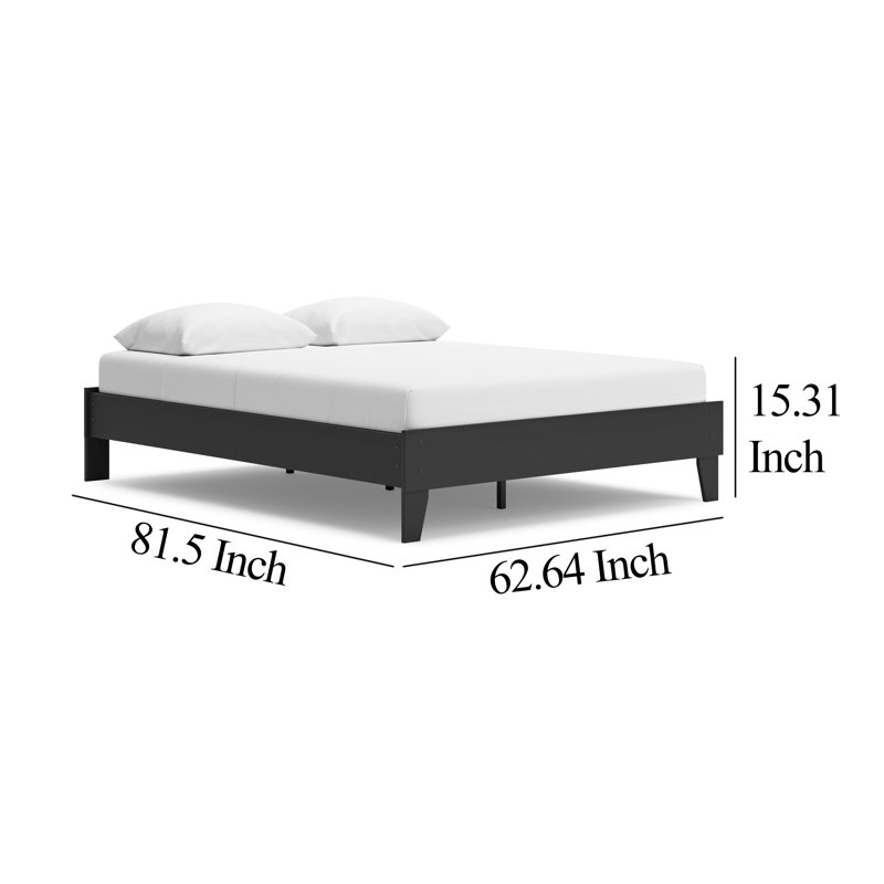 Lit plateforme Alli, bois moderne, profil bas, Noir, Grand