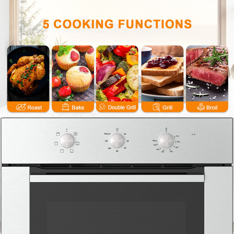 24" Stainless Steel Electric Single Wall Oven with 6 Cooking Functions