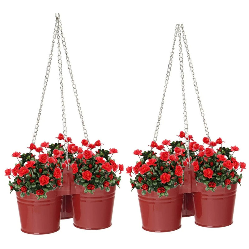 Metal Hanging Planter, Red, 24" H x 11" W x 11" D