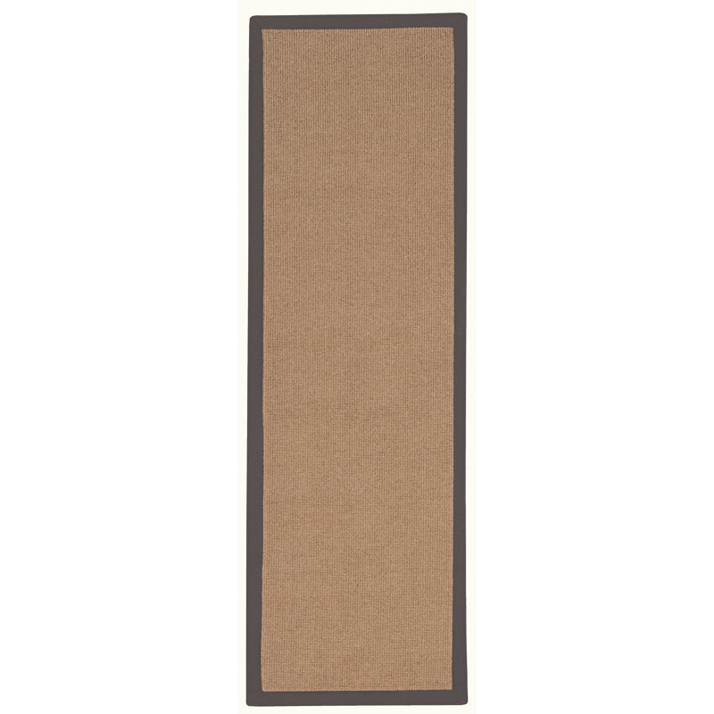 Nannette Handmade Dark Beige Berber with Slate Cotton Border Made in the USA Area Rug, Runner 2'6" x 12'