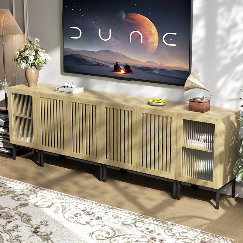 Farmhouse TV Stand For Tvs Up To 100 Inch, 4 In 1 Entertainment Center TV Console With Storage Cabinets And Glass Doors,Media Console For Living Room