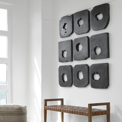 Benito Handmade Solid Suar Wood Abstract Wall Sculpture (Set of 9)