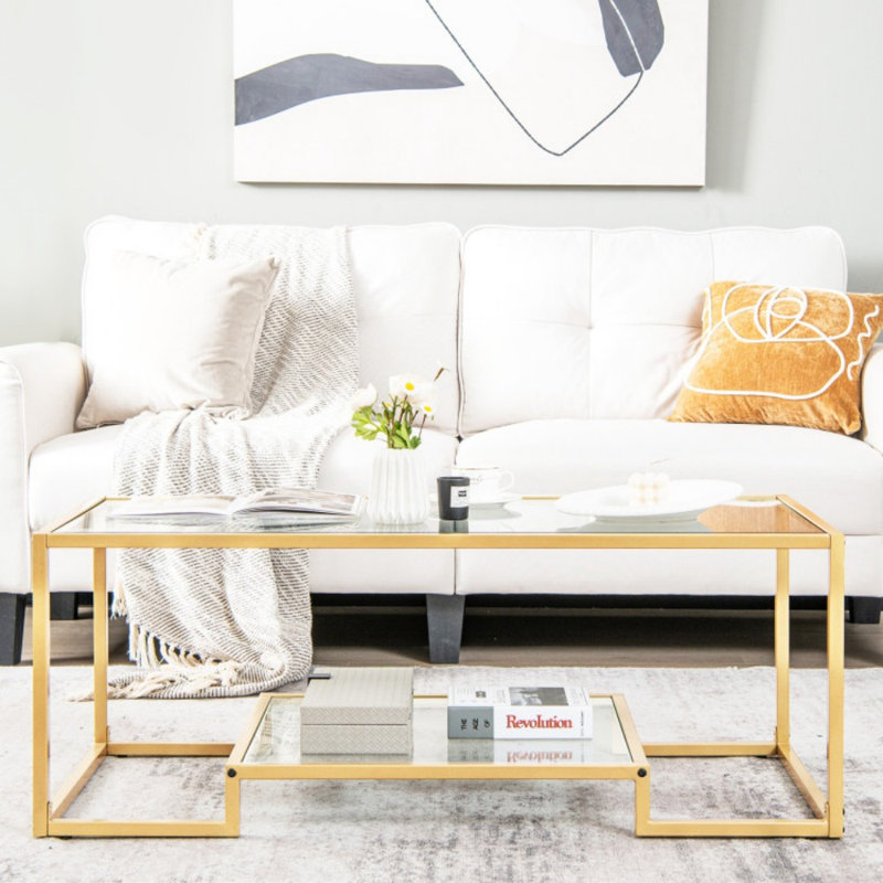 Table basse moderne à 2 niveaux avec plateau en verre Modern