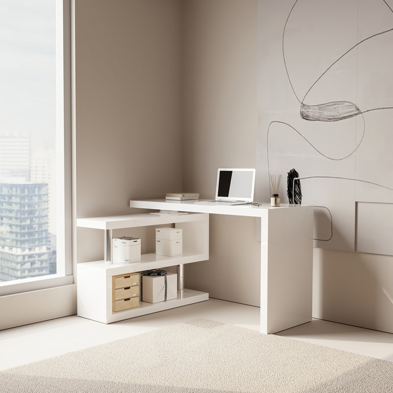 Bureau moderne à plateau pivotant de L 47 po, Blanc