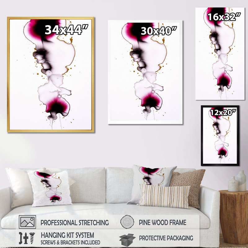 Magenta Fusion abstrait Minimal Ink Clouds I - reproduction d'art sur toile, H 32 po x l 24 po, Cadre flottant blanc