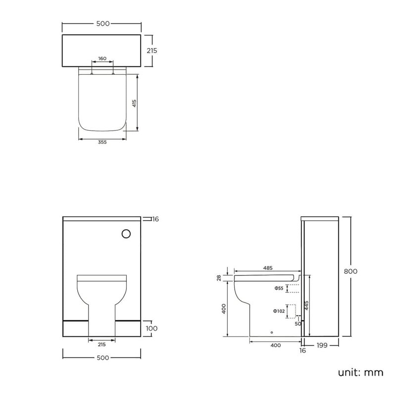 iBathUK Avon/Trent 500mm WC Unit, White