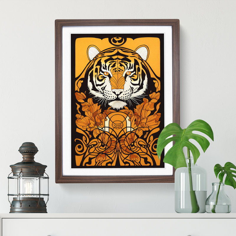 Tiger Nouveau - Framed Print, Walnut Framed, 64cm H x 46cm W x 2cm D