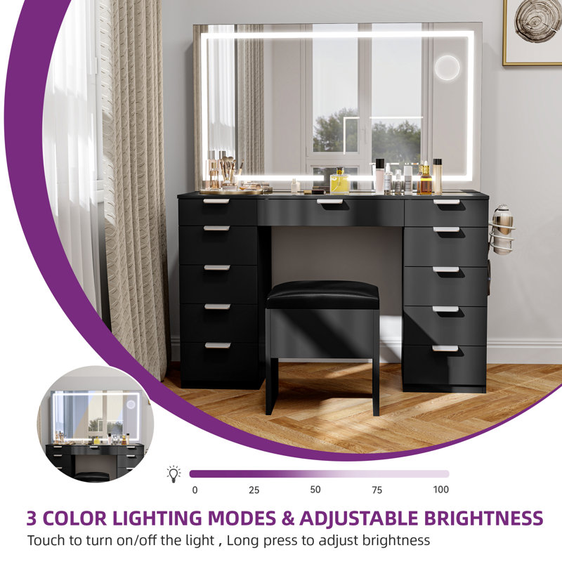 Vanity Mirror With LED Light, Black