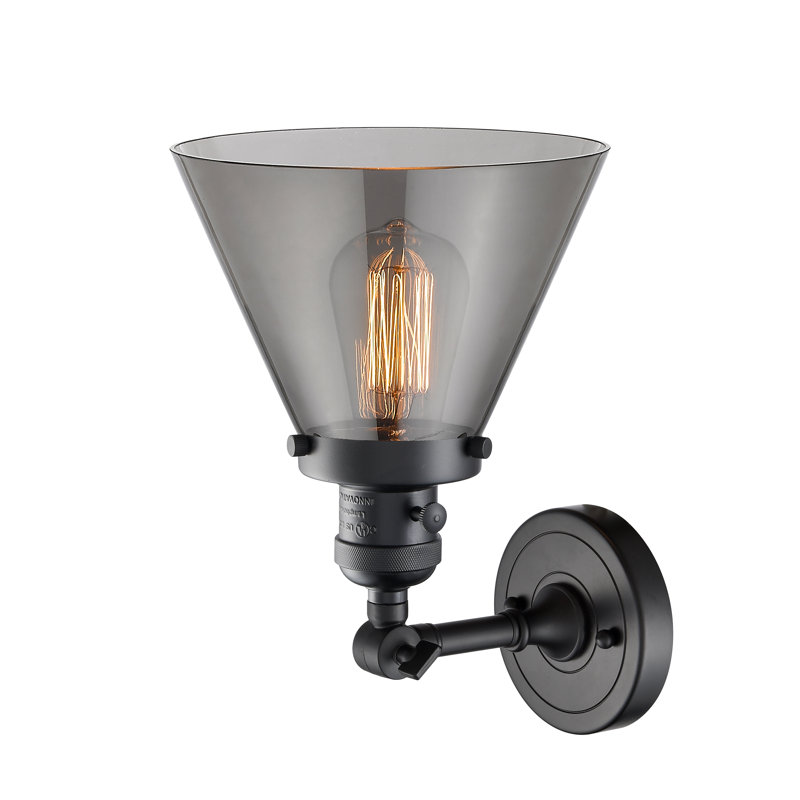 Applique murale 1 lumière Cone, Fumé, Ampoule à DEL rétro de 3,5 W, Noir mat