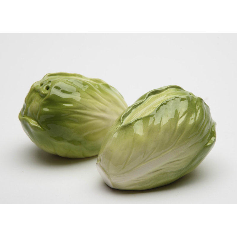 Hand-Painted Green Ceramic Cabbage Salt and Pepper Shakers