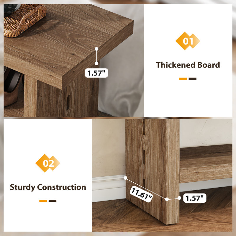 47.24" Shoe Bench, Rustic Shoe Rack, Oak Color , Oak