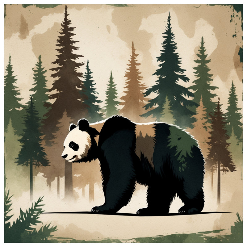 Panda Forest Illustration sur toile tendue en plusieurs tailles, 16 po x 20 po