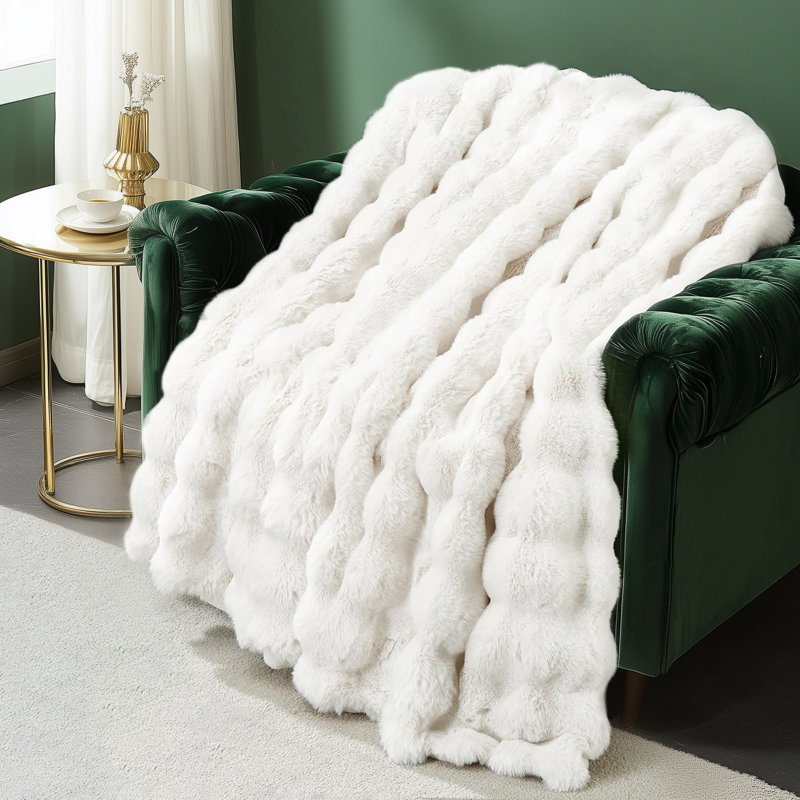 Jeté réversible Haalan Cozy, Lit simple,  White