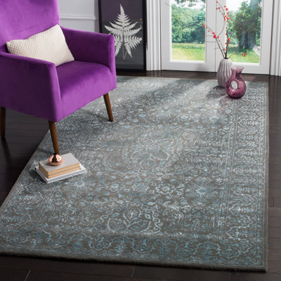 Samaniego Hand Tufted Viscose/Wool Oriental Rug in Blue/Dark Gray