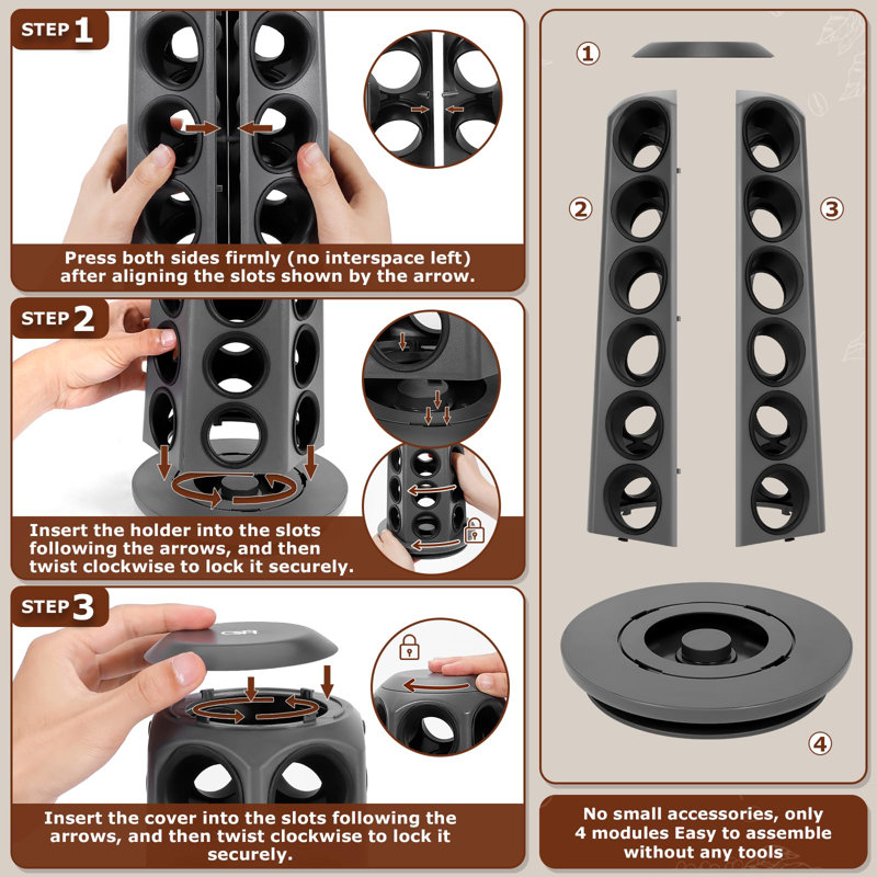 360 Degree Rotating Coffee Storage Rack, Suitable For Countertop Or Coffee Station, Removable, Matte Grey