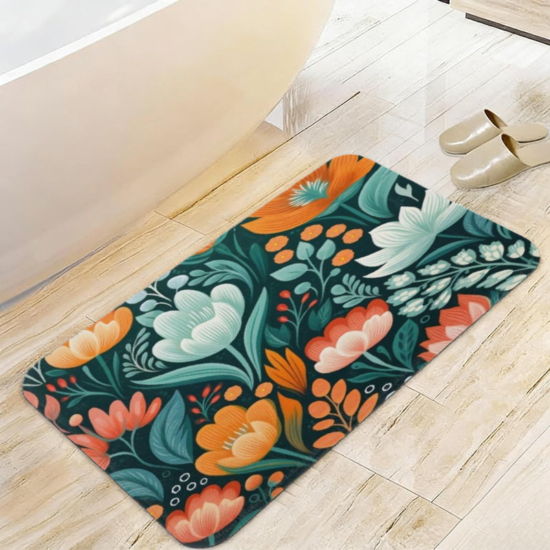 Tapis pour salle de bain 32 po x 20 po, Mauve / Organce florale