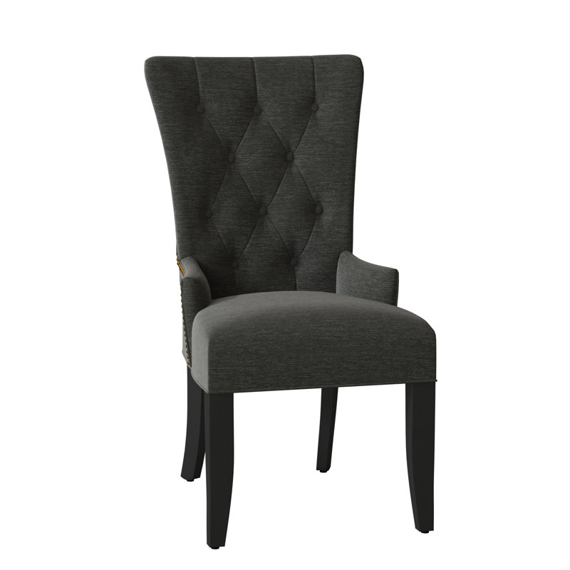 Fauteuil capitonné et rembourré, Laiton, Graphite, Noir satiné
