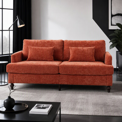 Canapé en chenille de style Mid-Century moderne en tissu, canapé 2 places rembourré avec canapé moderne pour le salon, canapé avec pieds en bois brun pour la chambre à coucher, lecture