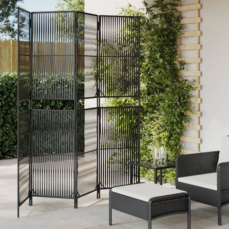 Powder Coated Steel Folding Room Divider, 4, 200cm H x 196cm W, Black