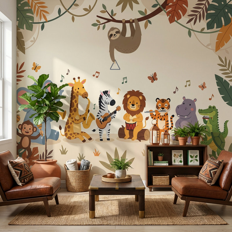Papier peint Jungle Animals, 160 po x 108 po, Peler et coller