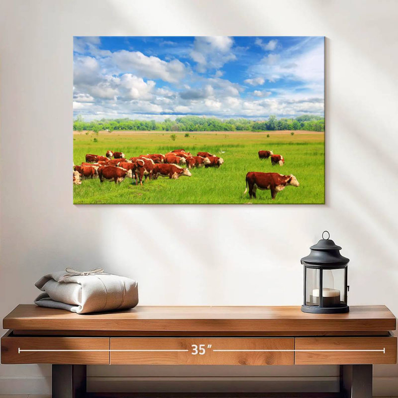 Brampt Grazing Hereford Cows, 16" H x 24" W