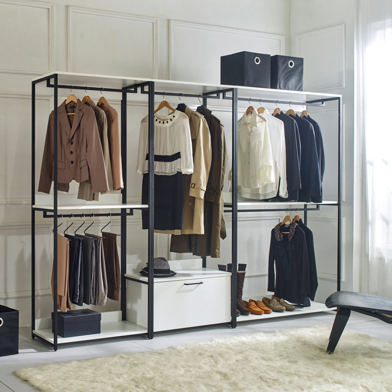 Walk-In Closet - E0 Board, Extra Deep Storage Options White Storage, Rust Metal Frame, Board