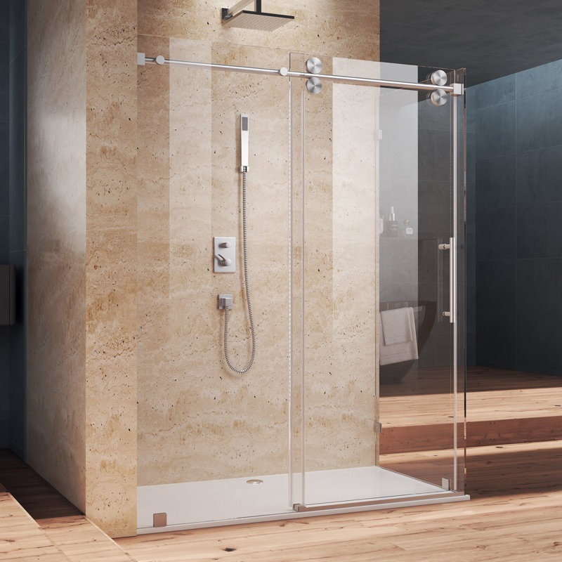 60" W X 36" D X 76" H Sliding Frameless Shower Enclosure With 3/8 Clear Glass, Brushed Nickel, 36" W