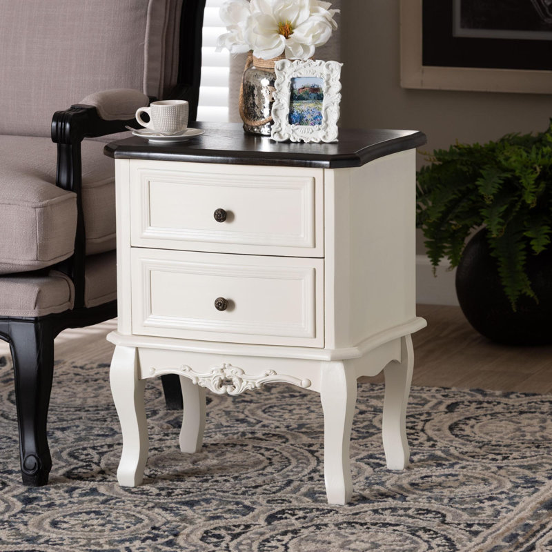 Baxton Studio Darlene Classic and Traditional French White and Cherry Brown Finished Wood 2-Drawer End Table