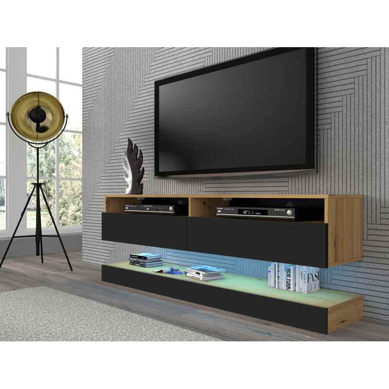 Donan TV Stand for TVs up to 65", Black Matt/Oak Artisan