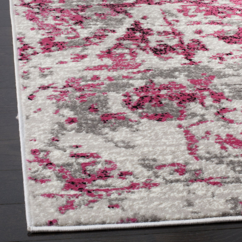 Tapis abstrait rose / ivoire Strasser, Carré 6 pi 7 po