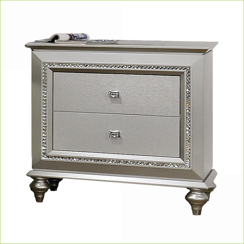 Table de chevet champagne avec 2 tiroirs & amp; Garniture scintillante