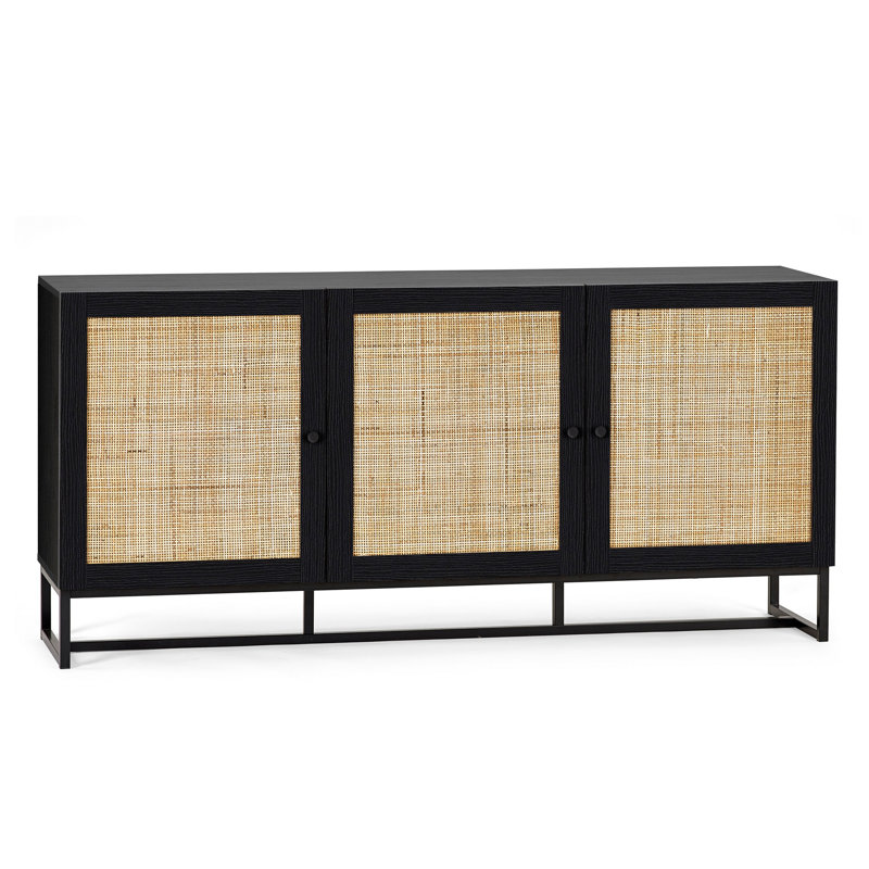 Reese 160cm Sideboard, Black/Rattan