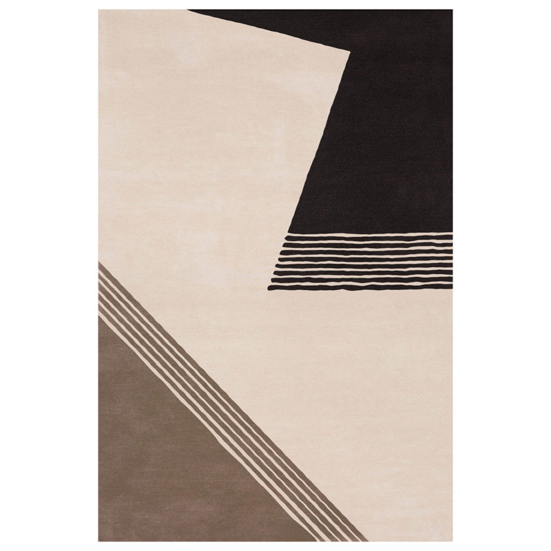 Tapis rectangulaire noir / crème en polypropylène tissé à la main Delsha, Rectangle 2 pi 6 po x 4 pi 11 po