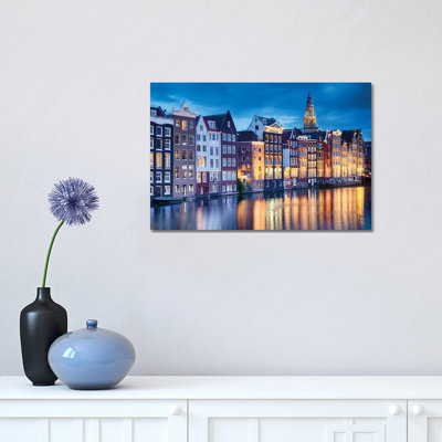 Amsterdam Old City at Night with the Oude Church, the Netherlands 1 Piece Wrapped Canvas Wall Art