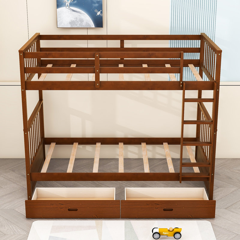 Dorethea 2 Drawer Standard Bunk Bed by Harriet Bee, Walnut, Full Over Full