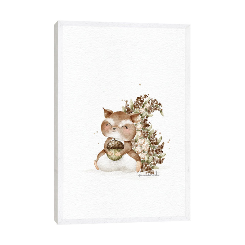 Floral Squirrel 1 Piece Wall Art on Canvas, 152.5 cm H x 101.5 cm W, White Floater Frame
